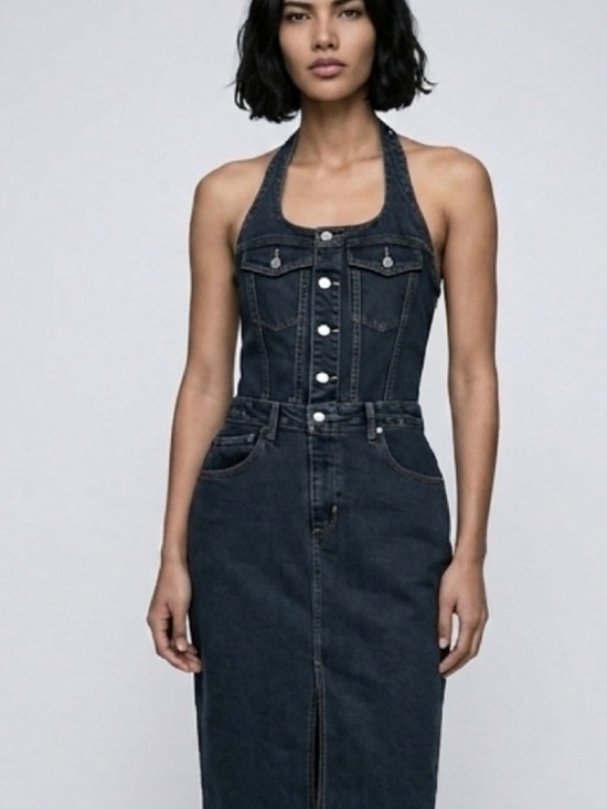 Universal Thread Denim - Universal Thread Black Denim Halter Midi Dress Button Front Size 4 6 NWT